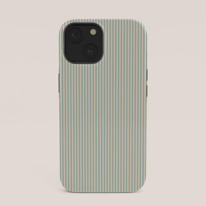 Ultra Fine Stripes Vertical Minimalist Pattern in Light Celadon Blue Green and Cream iPhone Case