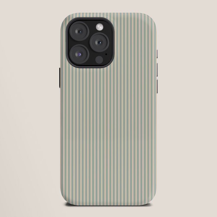 Ultra Fine Stripes Vertical Minimalist Pattern in Light Celadon Blue Green and Cream iPhone Case