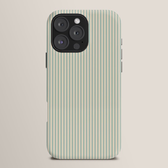 Ultra Fine Stripes Vertical Minimalist Pattern in Light Celadon Blue Green and Cream iPhone Case