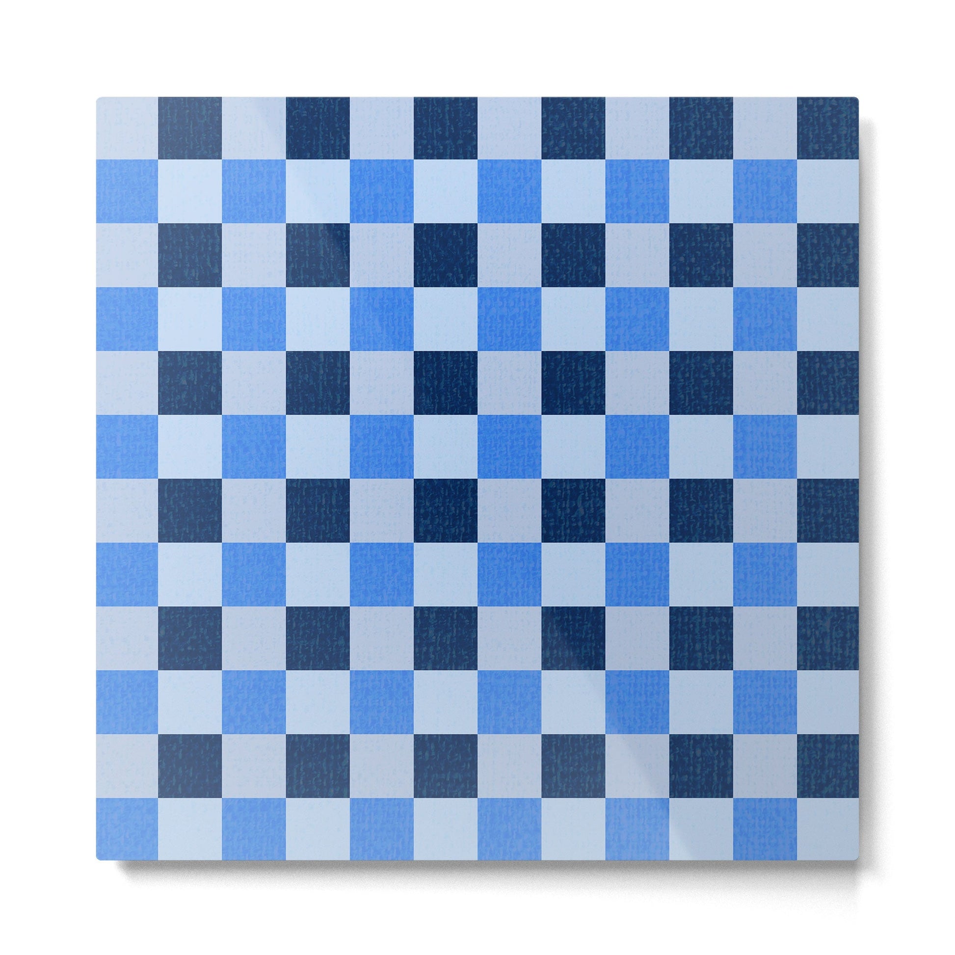 French Ocean Blue Checks Pattern Metal Print