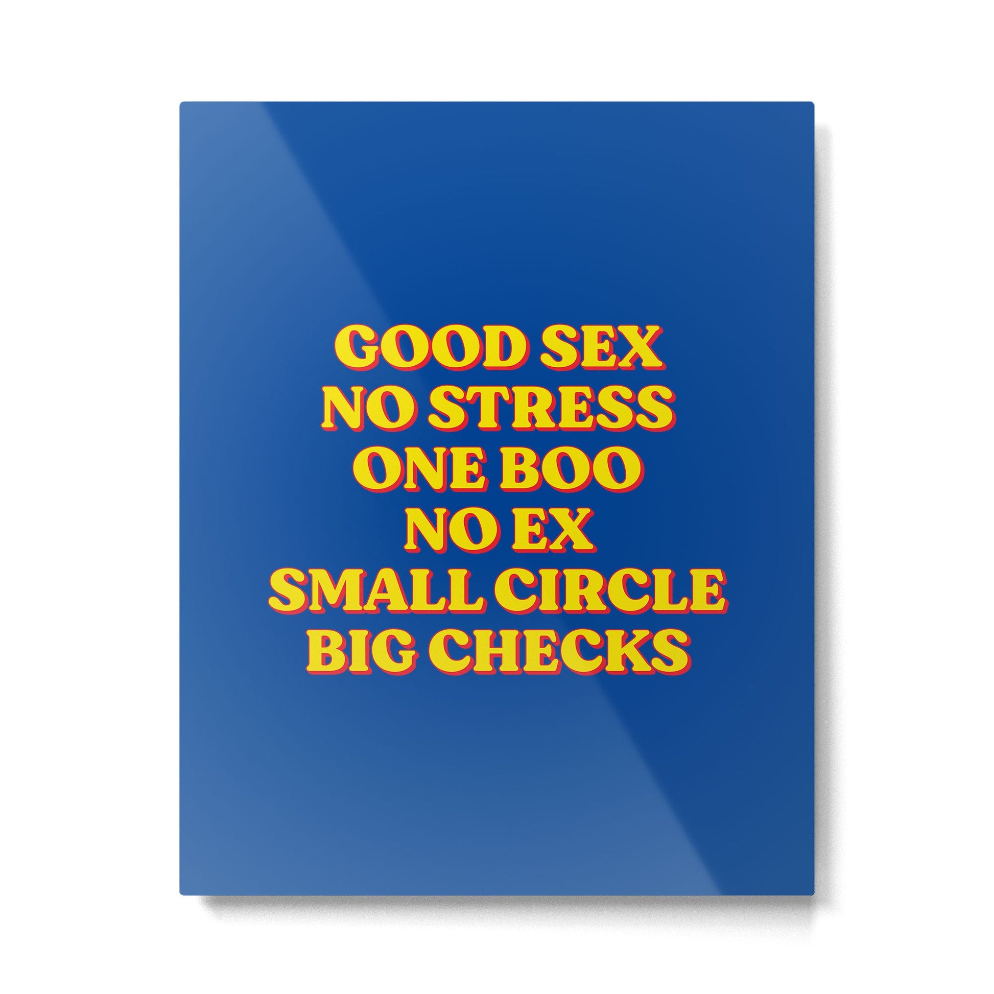 Good Sex, No Stress, One Boo, No Ex, Small Circle, Big Checks Metal Print