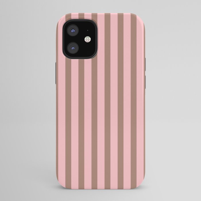 Mocha Brown and Pink Stripes Narrow Vertical Stripe Pattern iPhone Case