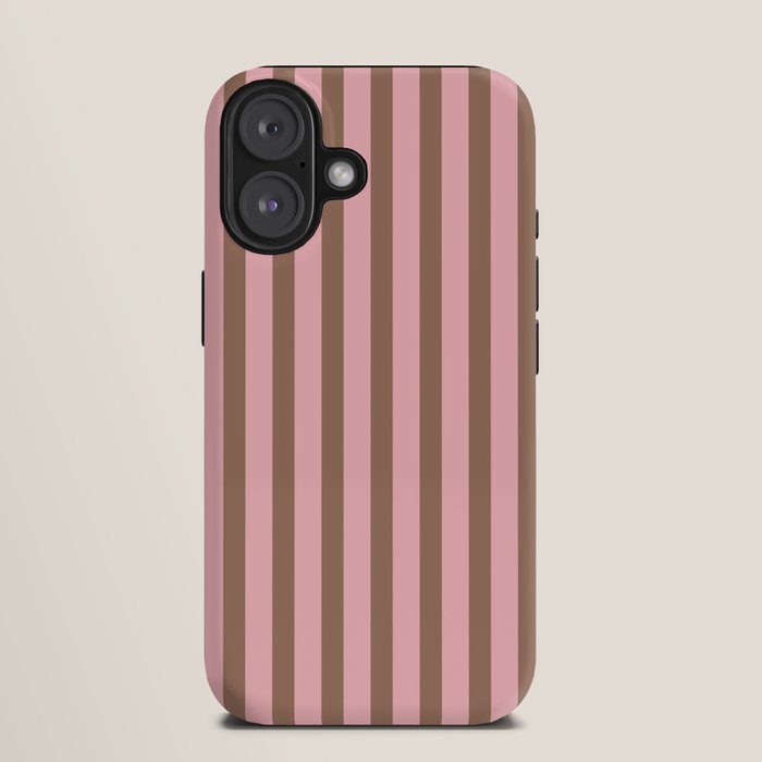 Mocha Brown and Pink Stripes Narrow Vertical Stripe Pattern iPhone Case