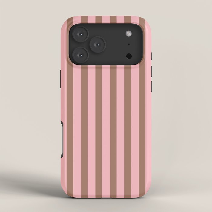 Mocha Brown and Pink Stripes Narrow Vertical Stripe Pattern iPhone Case