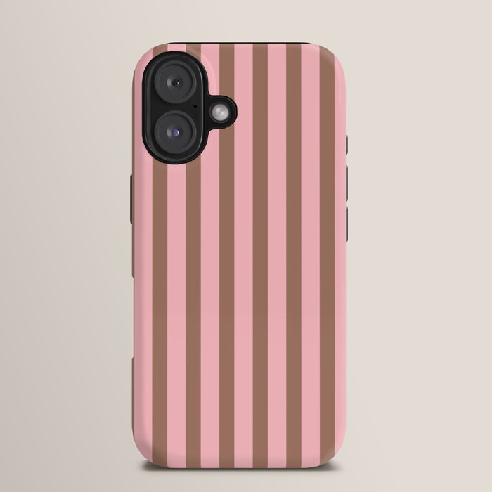 Mocha Brown and Pink Stripes Narrow Vertical Stripe Pattern iPhone Case
