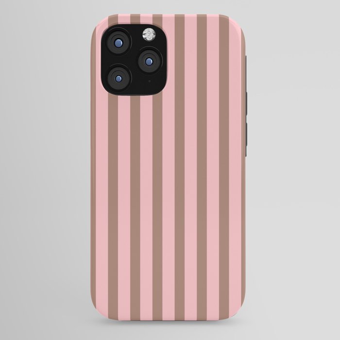 Mocha Brown and Pink Stripes Narrow Vertical Stripe Pattern iPhone Case