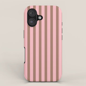 Mocha Brown and Pink Stripes Narrow Vertical Stripe Pattern iPhone Case