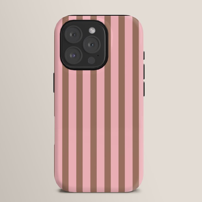 Mocha Brown and Pink Stripes Narrow Vertical Stripe Pattern iPhone Case