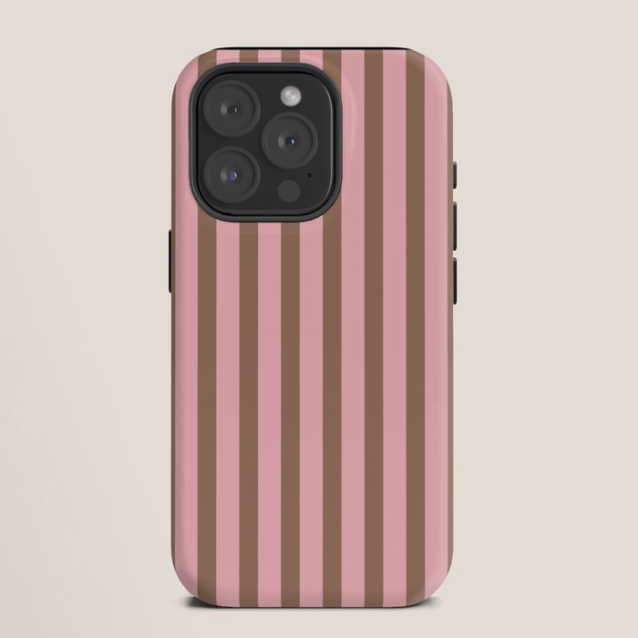 Mocha Brown and Pink Stripes Narrow Vertical Stripe Pattern iPhone Case