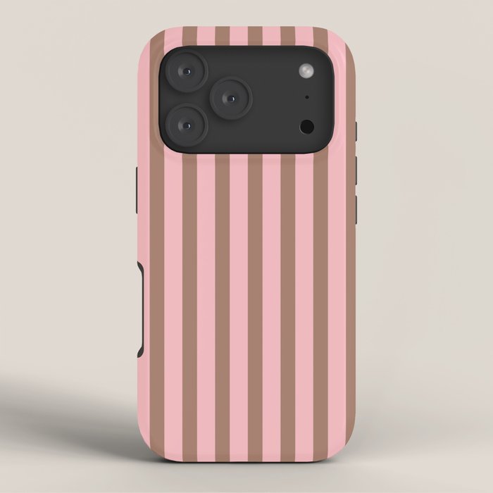 Mocha Brown and Pink Stripes Narrow Vertical Stripe Pattern iPhone Case