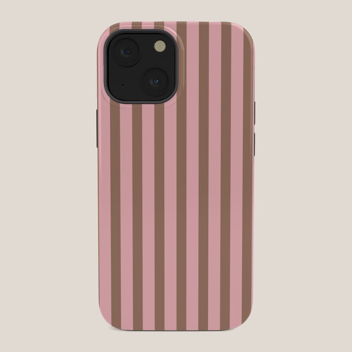 Mocha Brown and Pink Stripes Narrow Vertical Stripe Pattern iPhone Case