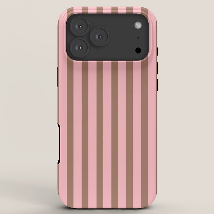 Mocha Brown and Pink Stripes Narrow Vertical Stripe Pattern iPhone Case