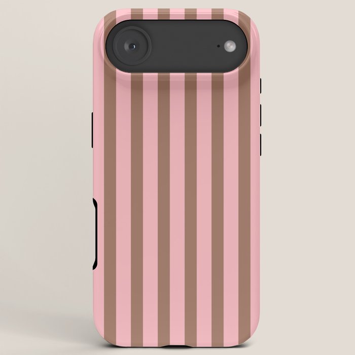 Mocha Brown and Pink Stripes Narrow Vertical Stripe Pattern iPhone Case