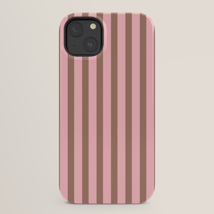 Mocha Brown and Pink Stripes Narrow Vertical Stripe Pattern iPhone Case