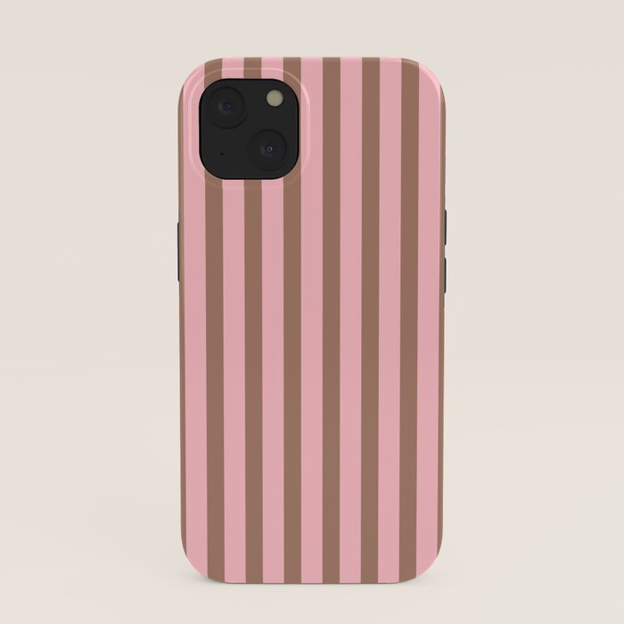 Mocha Brown and Pink Stripes Narrow Vertical Stripe Pattern iPhone Case
