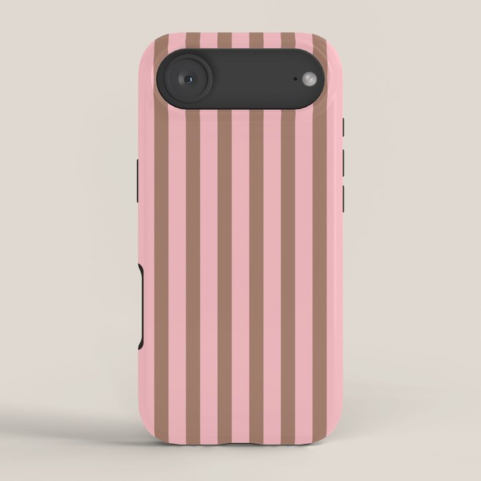 Mocha Brown and Pink Stripes Narrow Vertical Stripe Pattern iPhone Case