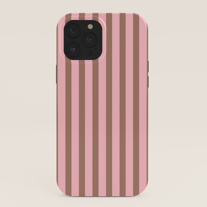 Mocha Brown and Pink Stripes Narrow Vertical Stripe Pattern iPhone Case