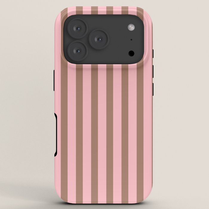 Mocha Brown and Pink Stripes Narrow Vertical Stripe Pattern iPhone Case