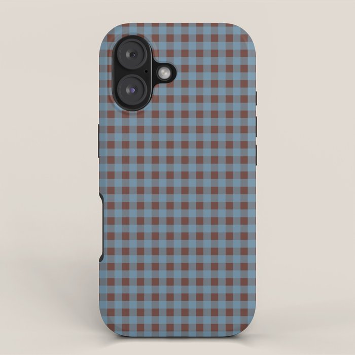 Cozy Gingham Plaid Eclectic Checkered Pattern in Brown and Blue iPhone Case