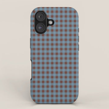 Cozy Gingham Plaid Eclectic Checkered Pattern in Brown and Blue iPhone Case