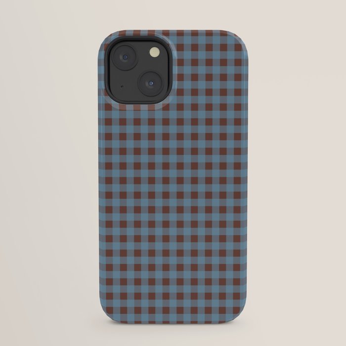 Cozy Gingham Plaid Eclectic Checkered Pattern in Brown and Blue iPhone Case