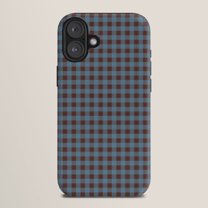 Cozy Gingham Plaid Eclectic Checkered Pattern in Brown and Blue iPhone Case