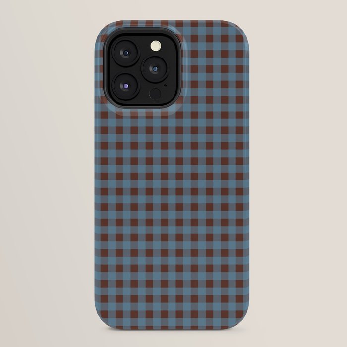 Cozy Gingham Plaid Eclectic Checkered Pattern in Brown and Blue iPhone Case