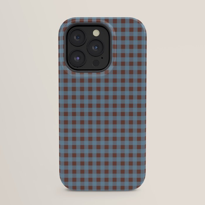 Cozy Gingham Plaid Eclectic Checkered Pattern in Brown and Blue iPhone Case