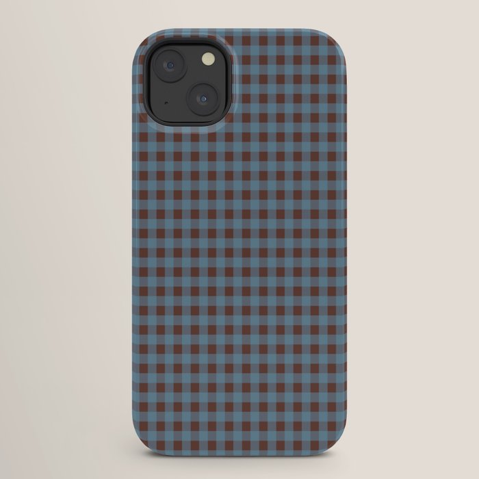 Cozy Gingham Plaid Eclectic Checkered Pattern in Brown and Blue iPhone Case