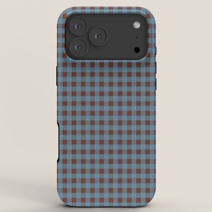 Cozy Gingham Plaid Eclectic Checkered Pattern in Brown and Blue iPhone Case