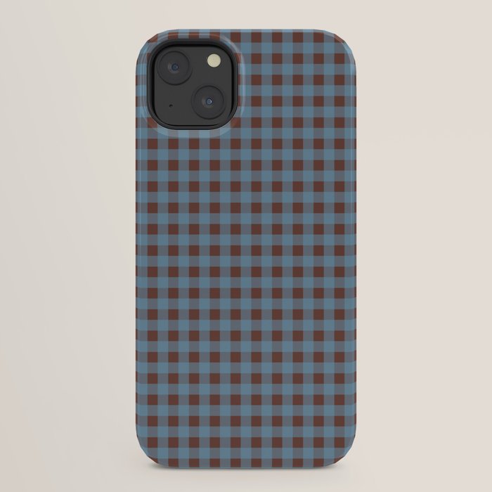 Cozy Gingham Plaid Eclectic Checkered Pattern in Brown and Blue iPhone Case