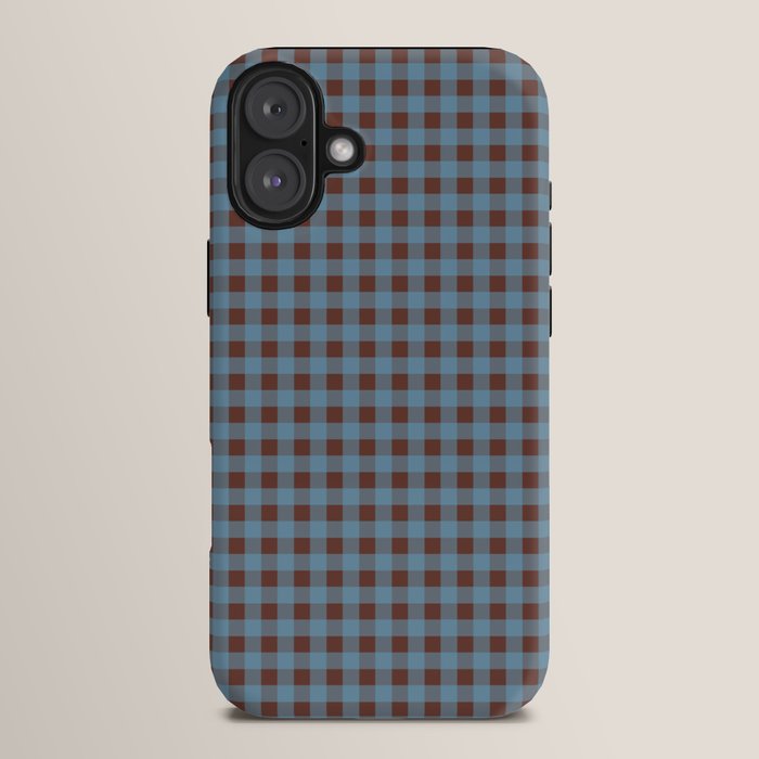 Cozy Gingham Plaid Eclectic Checkered Pattern in Brown and Blue iPhone Case