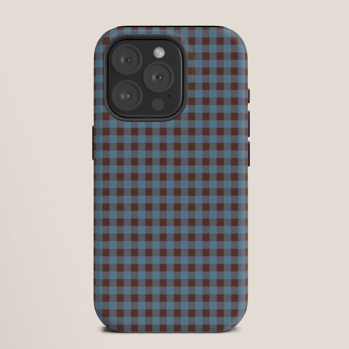 Cozy Gingham Plaid Eclectic Checkered Pattern in Brown and Blue iPhone Case