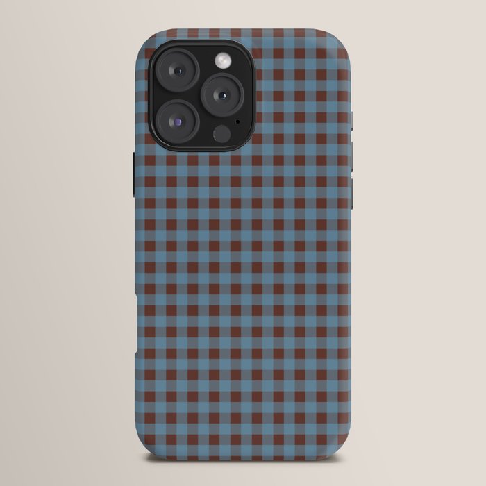 Cozy Gingham Plaid Eclectic Checkered Pattern in Brown and Blue iPhone Case