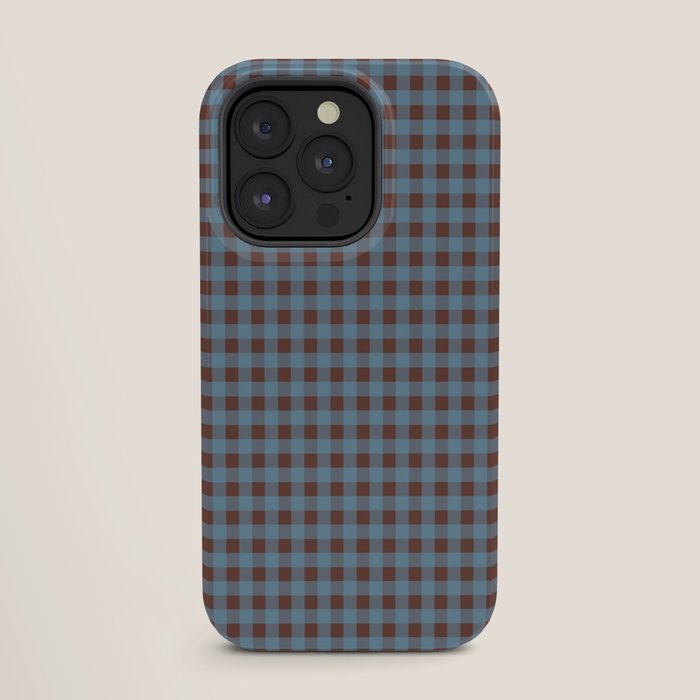 Cozy Gingham Plaid Eclectic Checkered Pattern in Brown and Blue iPhone Case