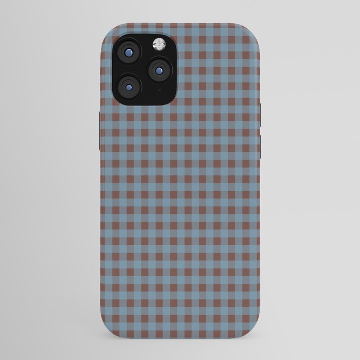 Cozy Gingham Plaid Eclectic Checkered Pattern in Brown and Blue iPhone Case