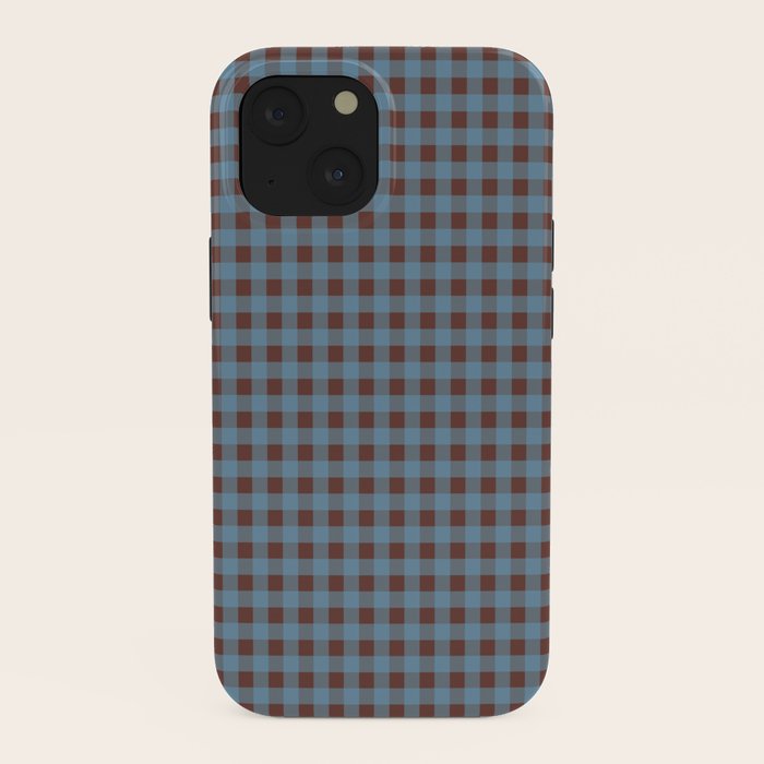 Cozy Gingham Plaid Eclectic Checkered Pattern in Brown and Blue iPhone Case