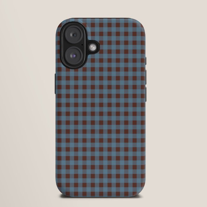 Cozy Gingham Plaid Eclectic Checkered Pattern in Brown and Blue iPhone Case