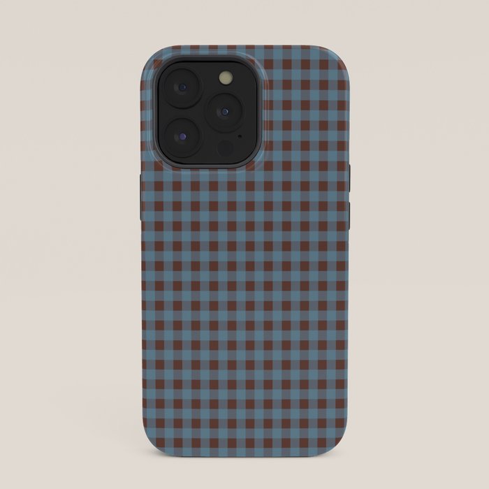 Cozy Gingham Plaid Eclectic Checkered Pattern in Brown and Blue iPhone Case