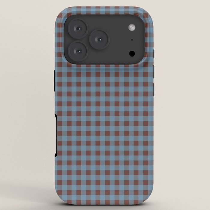 Cozy Gingham Plaid Eclectic Checkered Pattern in Brown and Blue iPhone Case