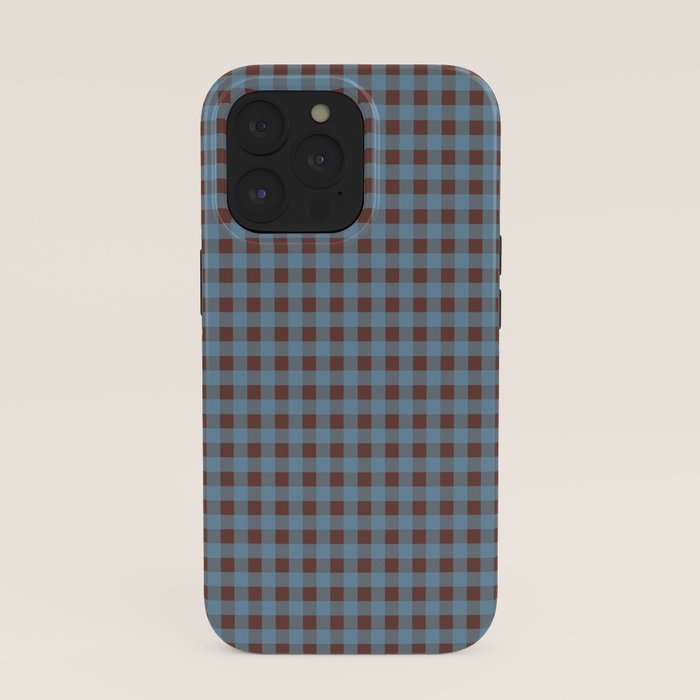 Cozy Gingham Plaid Eclectic Checkered Pattern in Brown and Blue iPhone Case