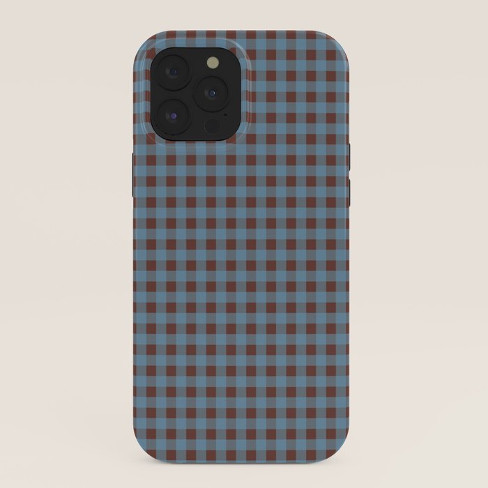Cozy Gingham Plaid Eclectic Checkered Pattern in Brown and Blue iPhone Case