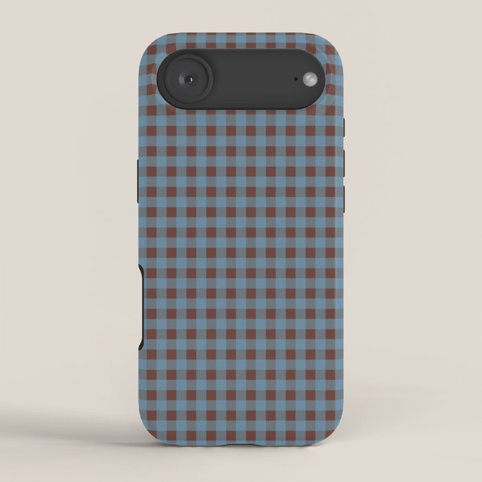 Cozy Gingham Plaid Eclectic Checkered Pattern in Brown and Blue iPhone Case