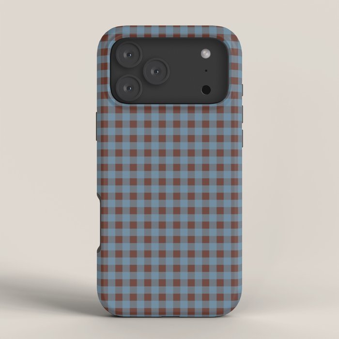 Cozy Gingham Plaid Eclectic Checkered Pattern in Brown and Blue iPhone Case