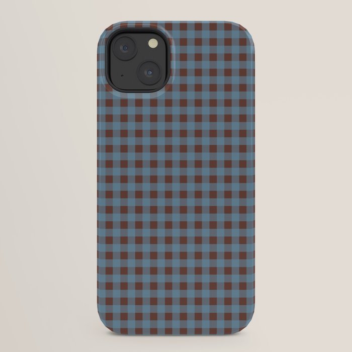 Cozy Gingham Plaid Eclectic Checkered Pattern in Brown and Blue iPhone Case