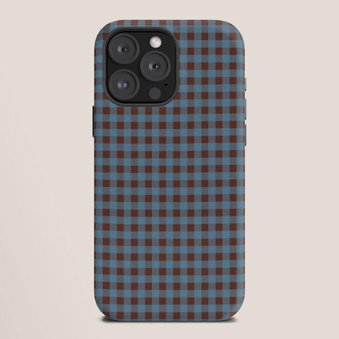 Cozy Gingham Plaid Eclectic Checkered Pattern in Brown and Blue iPhone Case