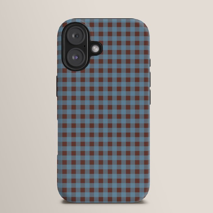 Cozy Gingham Plaid Eclectic Checkered Pattern in Brown and Blue iPhone Case