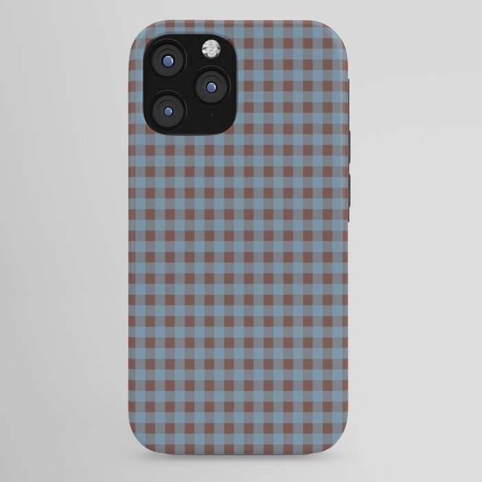 Cozy Gingham Plaid Eclectic Checkered Pattern in Brown and Blue iPhone Case