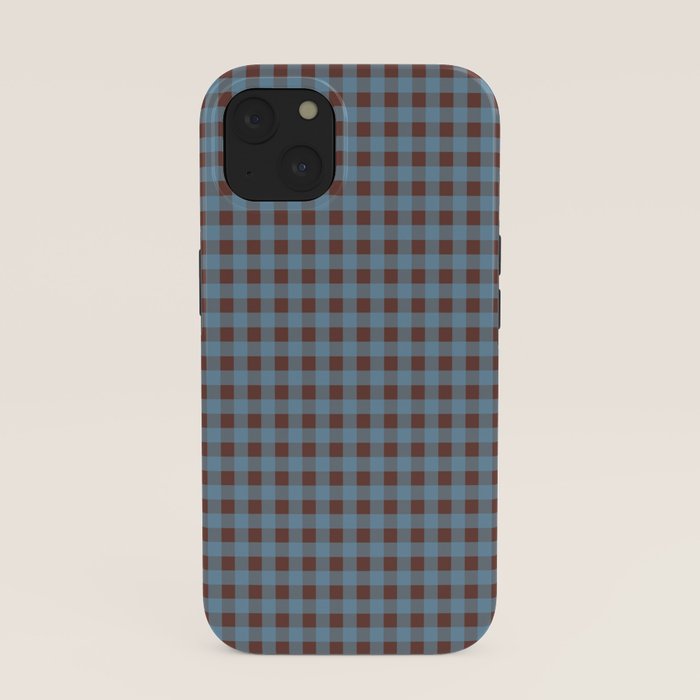 Cozy Gingham Plaid Eclectic Checkered Pattern in Brown and Blue iPhone Case