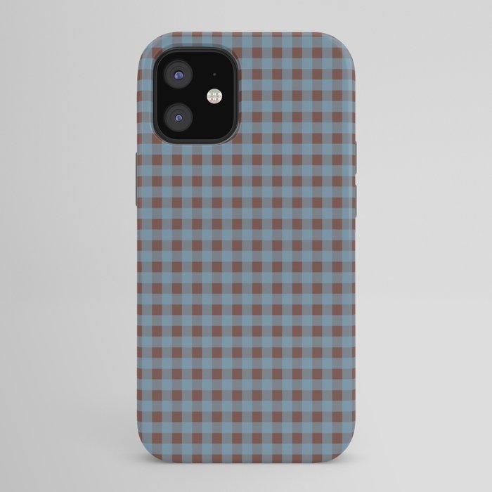 Cozy Gingham Plaid Eclectic Checkered Pattern in Brown and Blue iPhone Case